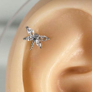 18G fadenlose Silber Libelle Push-Pin Labret Bolzen, Titan 8 mm Flat Back Ohrring, Helix, Conch, Knorpel Piercing Schmuck