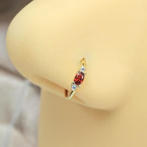 20g Gold Red Stone Nose Ring, Simple Style Nose Piercing Bendable Hoop Ring, Multipurpose Thin Nose Piercing Hoop Ring Earring