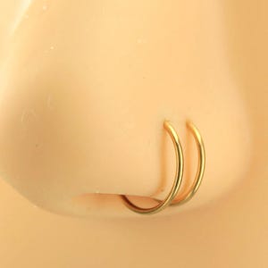 20g Double Hoop Nose Ring, Gold Spiral Nose Ring for Single Piercing, Twisted Gold Nose Hoop
