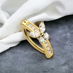 Gold Butterly Belly Button Clicker, Clear Gems Hinged Belly Button Clicker, 14G Navel Segment Piercing Ring