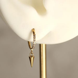 Titanium Grade Spike Dangle Clicker Hoop Earring, CZ Cartilage Daith Septum Piercing, Gold Conch Earring, Everyday Wear Accessory