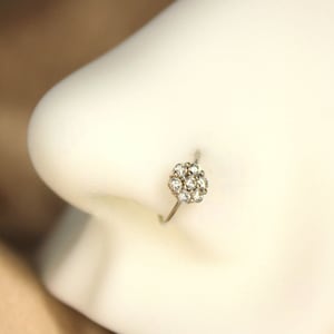 20g Flower Top Nose Ring, Floral Gem Bendable Nose Hoop Ring, Cartilage Piercing Hoop