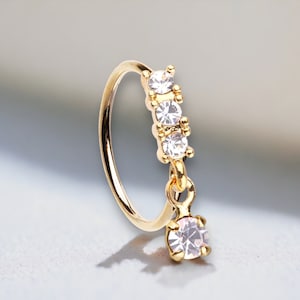 20g Gold Dangling Gem Nose Hoop Ring, Simple Style Decor Bendable Nose Piercing Hoop Ring, Nose Cartilage Piercing Hoop Ring