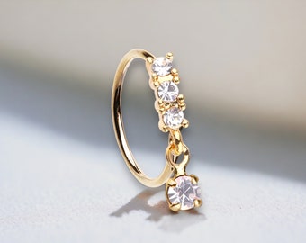 20g Gold Dangling Gem Nose Hoop Ring, Simple Style Decor Bendable Nose Piercing Hoop Ring, Nose Cartilage Piercing Hoop Ring
