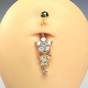Piercing ombelico floreale in oro, 14G, delicato gioiello a forma di farfalla con gemma scintillante, piercing ombelico, piercing ombelico curvo