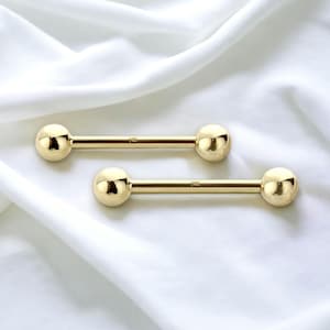 14k Gold Nipple Piercing Ring,  Pair of Plain Ball Solid Gold Nipple Barbell, Nipple Piercing Jewelry, Nipple Rings, Custom Body Jewelry