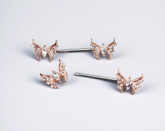 1 Paio Di Anelli Per Capezzoli Finti Con Ciondolo A Farfalla In - Foto 10