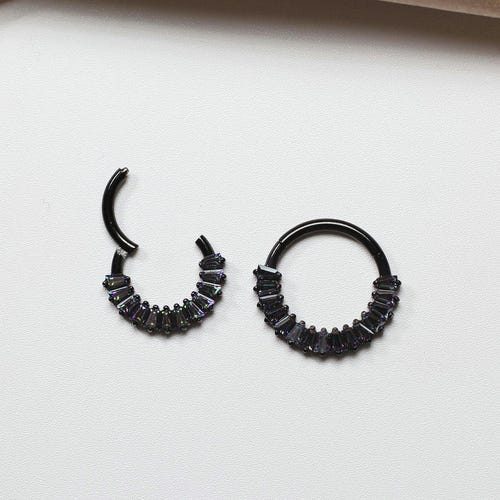 Anneau clicker de septum noir en titane de qualité implantaire, anneau de septum vert baguette, anneau de septum Vitrail