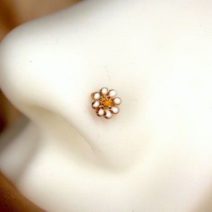 Flower Nose Stud, Floral Decor Rose Gold Nose Piercing Stud, 20g Thin Nose Bone Stud, Nose Piercing Nose Pin Body Jewelry