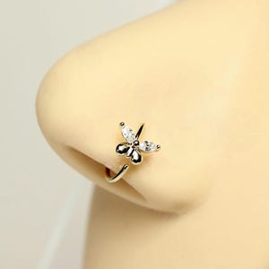 Gold Butterfly Nose Hoop Ring, 20G Dainty Gem Bendable Top Gem Decor Butterfly Nose Piercing Hoop, 8mm Cartilage,Nose,Tragus Body Jewelry