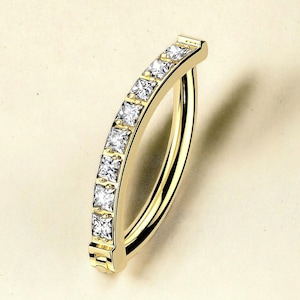 Titanium Hinged Belly Button Clicker , Delicate Titanium Implant-Grade Minimalistic Petite Navel Piercing Featuring Gold Finish & Clear Gems