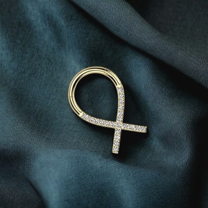 Implant Grade Titanium Criss Cross Ribbon Septum Hoop Clicker, Clear Gem Gold Hinged Septum Ring, Septum Piercing Jewelry