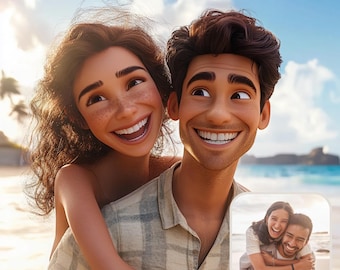 Custom Cartoon Portrait From Photo, Personalized Couple Portrait, Photo to Cartoon Portrait, Cartoon Style Couple, Digital Downloads