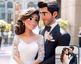 Custom Cartoon Portrait From Photo, Personalized Couple Portrait, Photo to Cartoon Portrait, Cartoon Style Couple, Digital Downloads