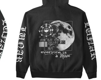 LUNAR Hoodie - Gothic Moon Cyberpunk Full-Zip Hoodie, Streetstyle Clothing, Witchy Hoodie