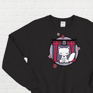Japan Shrine Fox Crewneck Sweatshirt - Cute Fox Sweater - Kawaii Kitsune Shirt - Japanese Shinto Jinja Torii Gate