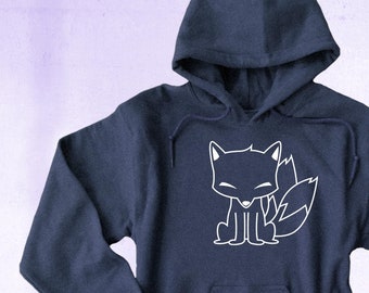 Chibi Kitsune Fox Hoodie Sweatshirt - Kawaii Cute Anime Fox Screenprinted Clothing, Fleece Hoodie, Kawaii Gifts