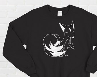 Anime Fox Crewneck Sweatshirt - Cute Kitsune Shirt - Kawaii Sweatshirt - anime creature art youkai