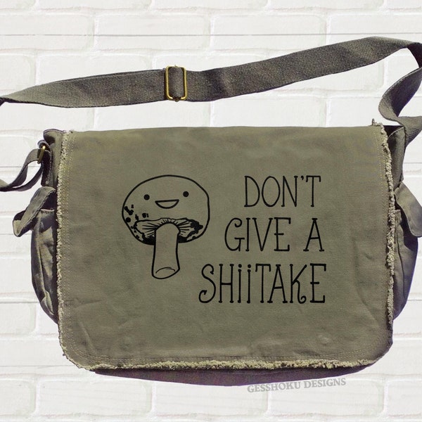 Mushroom Messenger Bag - Don't Give a Shiitake - kawaii cute food gift - food puns - Mushroomcore crossbody laptop bag