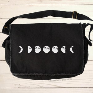 Moon Phase Messenger Bag Canvas Crossbody Shoulder Bag - Lunar Phases Full Moon Waxing Waning