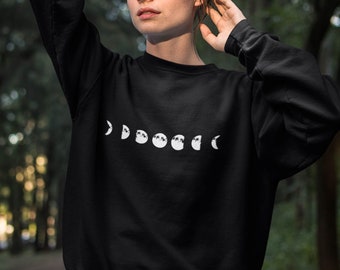 Moon Phase Crewneck Sweatshirt - Witchy Clothing - Celestial Pagan goddess night sky fleece sweater