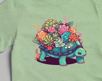 Succulent Turtle T-shirt - Kawaii Illustration Cottagecore Shirt - Cute Plants Plantcore