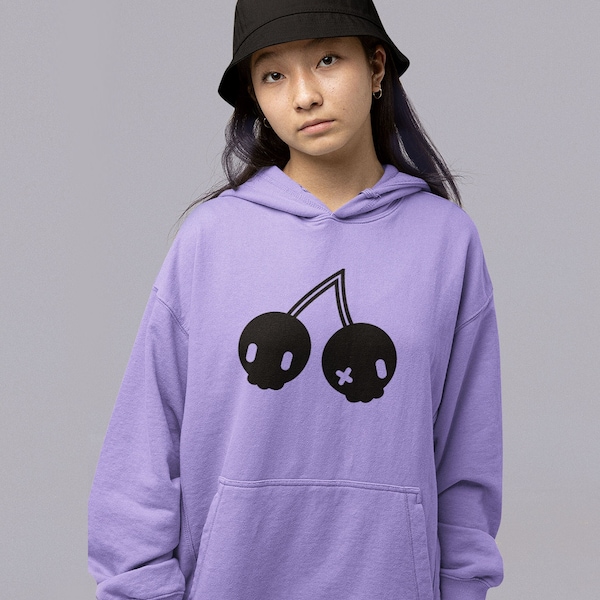 Pastel Goth Cherry Skulls Hoodie Kawaii | Creepy Cute Cherry Sweatshirt | Kawaii Pastel Grunge - Violet, Blue Black, & more | Plus Sizes