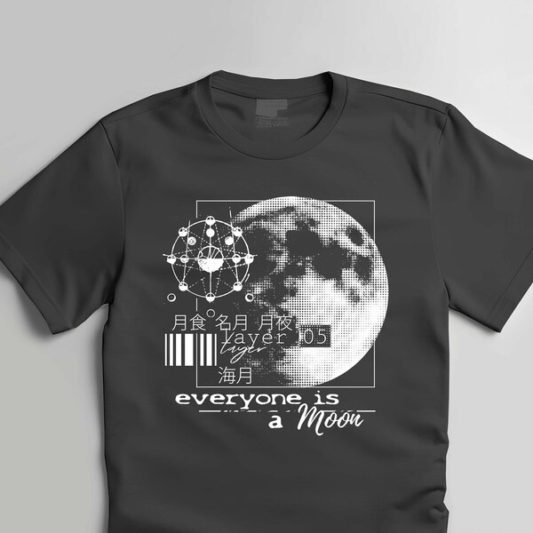 LUNAR T-shirt - Gothic Alternative Cyberpunk Full Moon T-shirt - Goth Clothing, Dark Aesthetic Astronomy Science