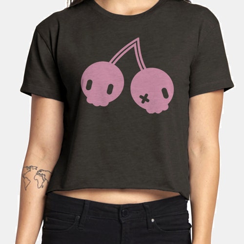 Cherries Crop Shirt Fruit Skulls Cropped Top Cute Kawaii Etsy Uk