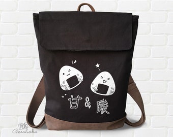 Kawaii Onigiri Rice Balls Backpack - Large Lunch Bag Bento Case - Cute Japan Food School Bag, Laptop Bag, Canvas Backpack