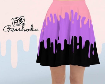 Kawaii Slime Skirt Pastel Goth Fairy Kei Skirt, Cute Flare Skater Skirt, Plus Size Kawaii Clothing, Pop kei Cyberpunk