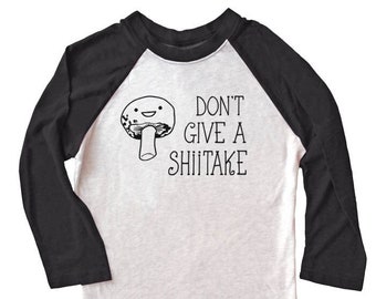 Funny Mushroom Long Sleeve Shirt Don't Give a Shiitake - Cute Kawaii Food Pun Cottagecore T-shirt - 3/4 Sleeve Raglan Two-color T-shirt