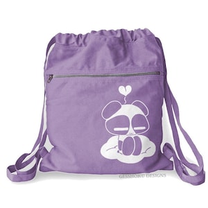 Kawaii Panda Backpack cute fabric drawstring bag panda bear mini backpack bookbag harajuku anime decora Purple