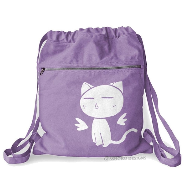 Pastel Kitty Backpack Angel Wings drawstring bag Kawaii cat bookbag school bag cute kitten bag purple
