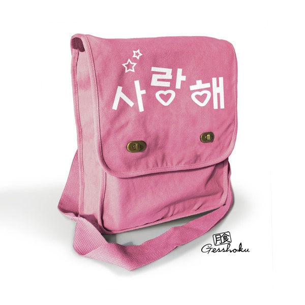 Kpop Bag "Love" - Saranghae Korean messenger bag - Medium shoulder bag purse - Cute K-pop Kdrama bookbag school bag