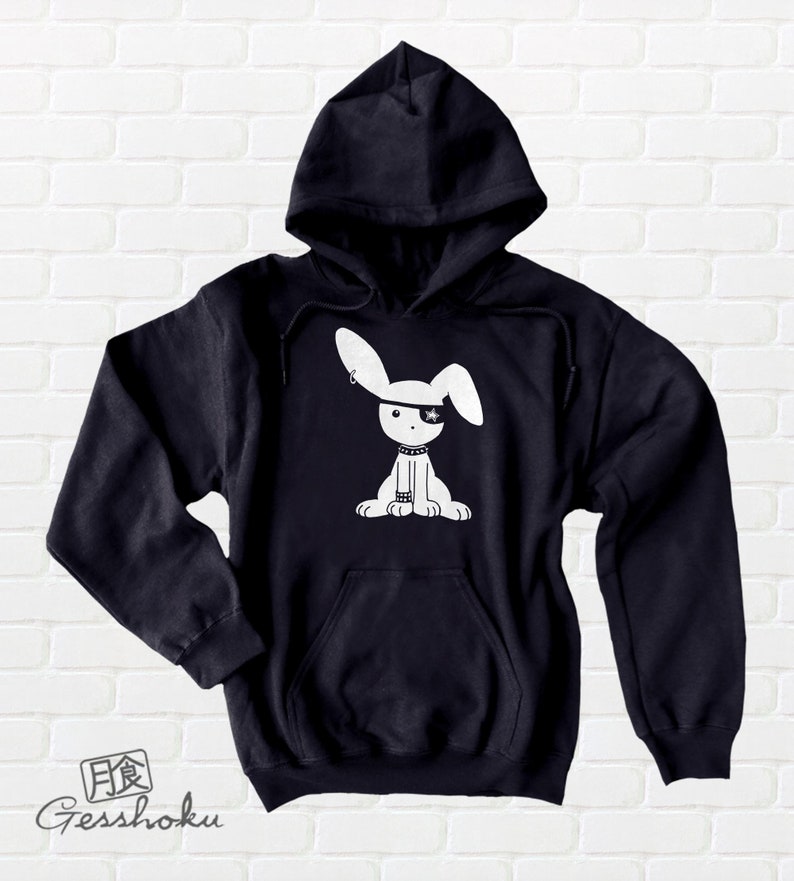 Goth Rabbit Hoodie Nu Goth Clothing pastel goth Kawaii Bunny Sweatshirt Jacket Pullover pale purple green blue pink Black