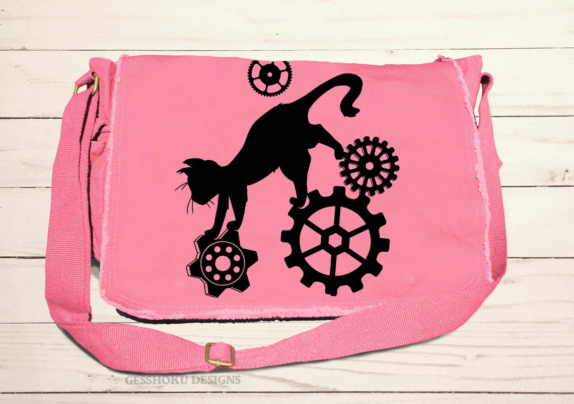 Cat Messenger Bag Steampunk large canvas bag Gothic laptop bag Etsy