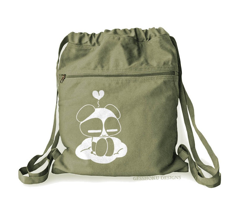 Kawaii Panda Backpack cute fabric drawstring bag panda bear mini backpack bookbag harajuku anime decora Khaki Green