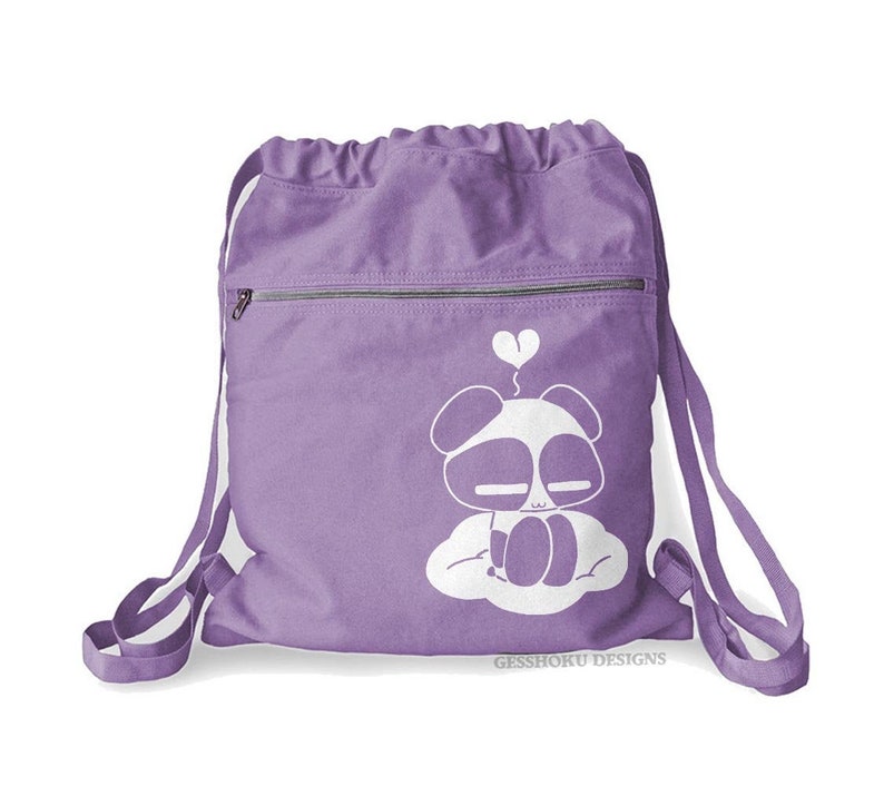 Kawaii Panda Backpack cute fabric drawstring bag panda bear mini backpack bookbag harajuku anime decora Purple