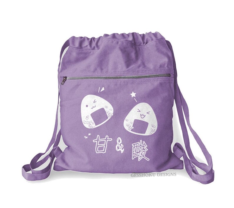 Onigiri Backpack kawaii rice balls bag cute Japanese school bag canvas cinch backpack kawaii bento lunch tote Purple