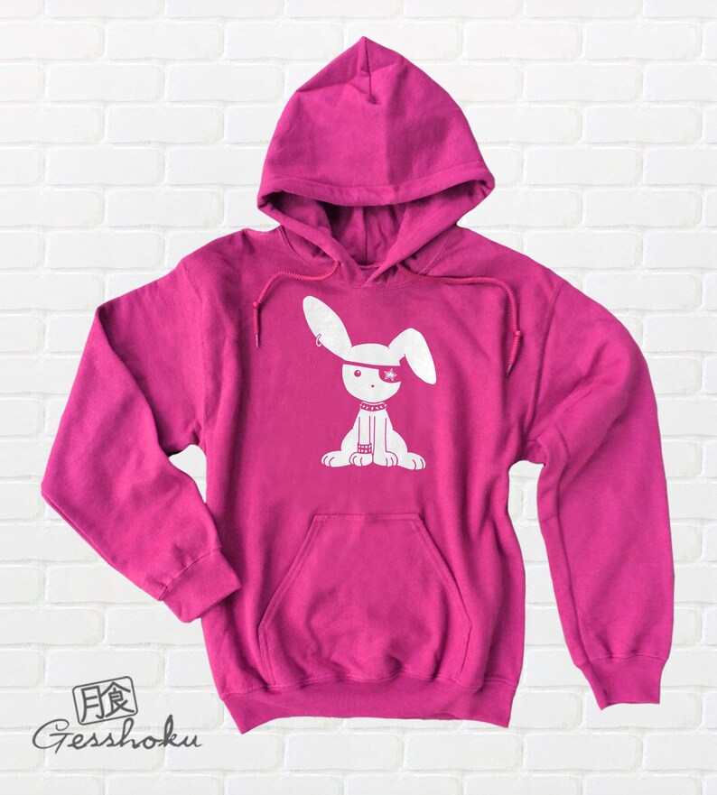 Goth Rabbit Hoodie Nu Goth Clothing pastel goth Kawaii Bunny Sweatshirt Jacket Pullover pale purple green blue pink Bright Pink