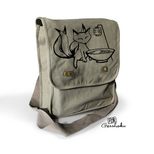 Kitsune Udon Bag - Asian Fox Messenger Bag - Anime Fox School Bag Canvas Book Tote