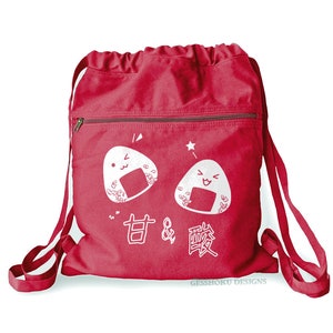 Onigiri Backpack kawaii rice balls bag cute Japanese school bag canvas cinch backpack kawaii bento lunch tote Red