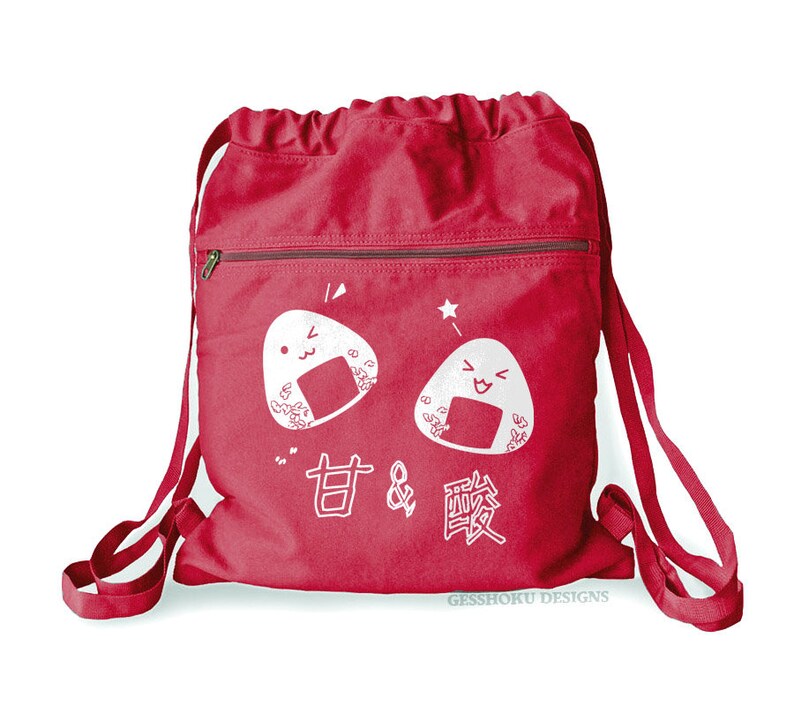 Onigiri Backpack kawaii rice balls bag cute Japanese school bag canvas cinch backpack kawaii bento lunch tote Red