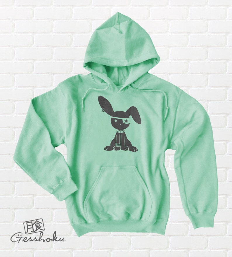 Goth Rabbit Hoodie Nu Goth Clothing pastel goth Kawaii Bunny Sweatshirt Jacket Pullover pale purple green blue pink Mint Green