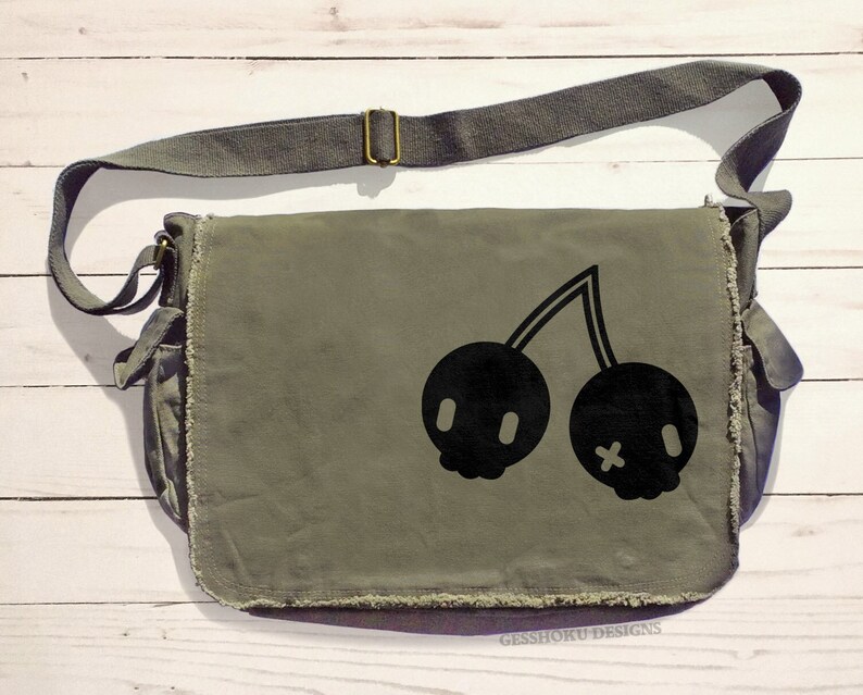 Cherry Skulls Messenger Bag Kawaii Pastel Goth Scene Emo Bag Etsy