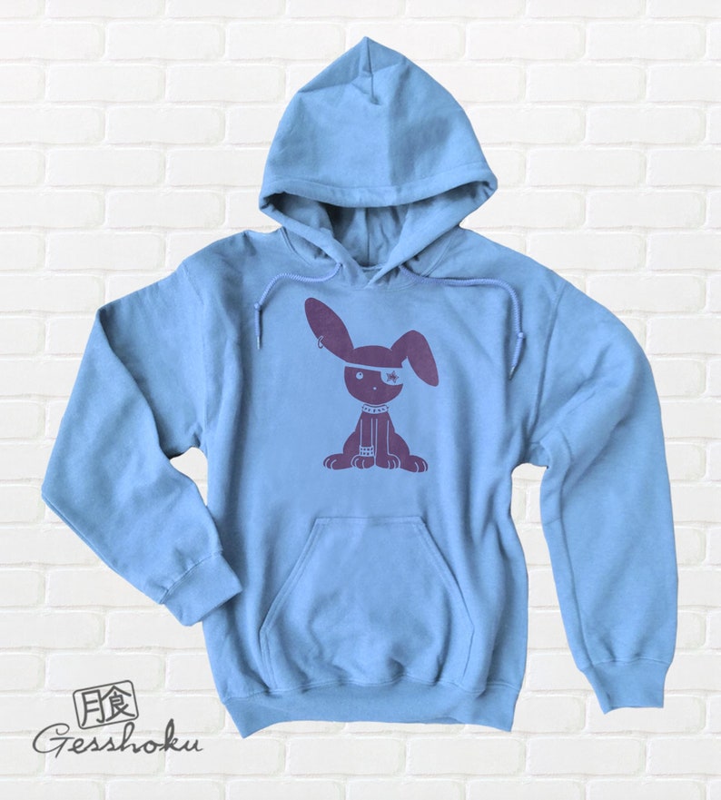 Goth Rabbit Hoodie Nu Goth Clothing pastel goth Kawaii Bunny Sweatshirt Jacket Pullover pale purple green blue pink Light Blue