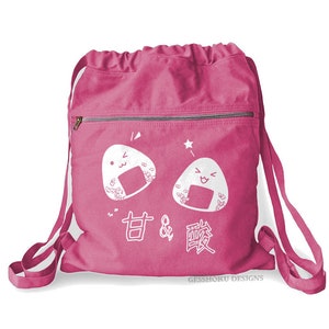 Onigiri Backpack kawaii rice balls bag cute Japanese school bag canvas cinch backpack kawaii bento lunch tote Raspberry