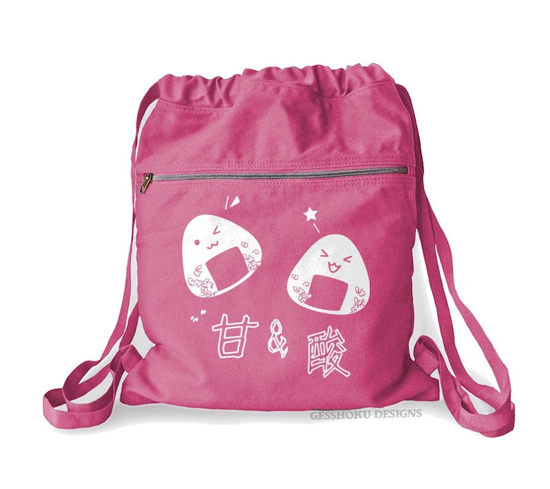 Onigiri Backpack kawaii rice balls bag cute Japanese school bag canvas cinch backpack kawaii bento lunch tote Raspberry