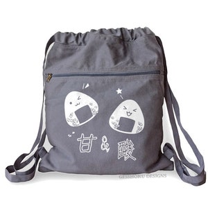 Onigiri Backpack kawaii rice balls bag cute Japanese school bag canvas cinch backpack kawaii bento lunch tote Smoke Grey